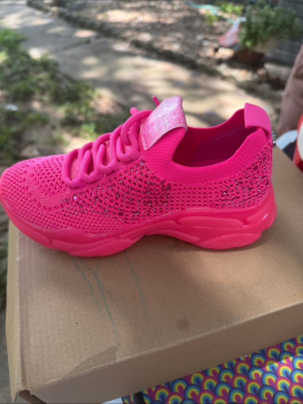 Steve Madden Kids Hot Pink Knit Sneaker with Sparkle